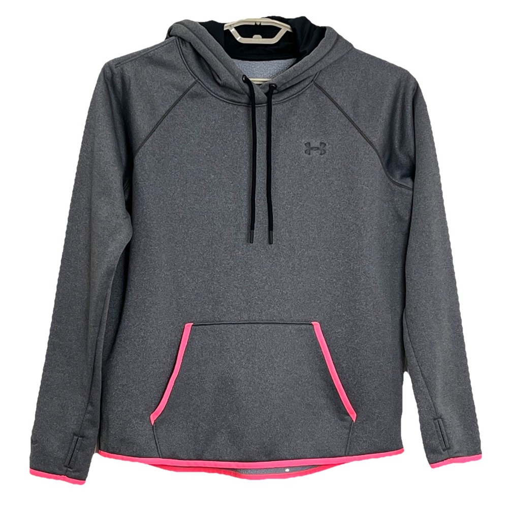 Under Armour Storm1 Women's Hoodie L Gray Pink Trim‎ ColdGear Loose Fit Pullover